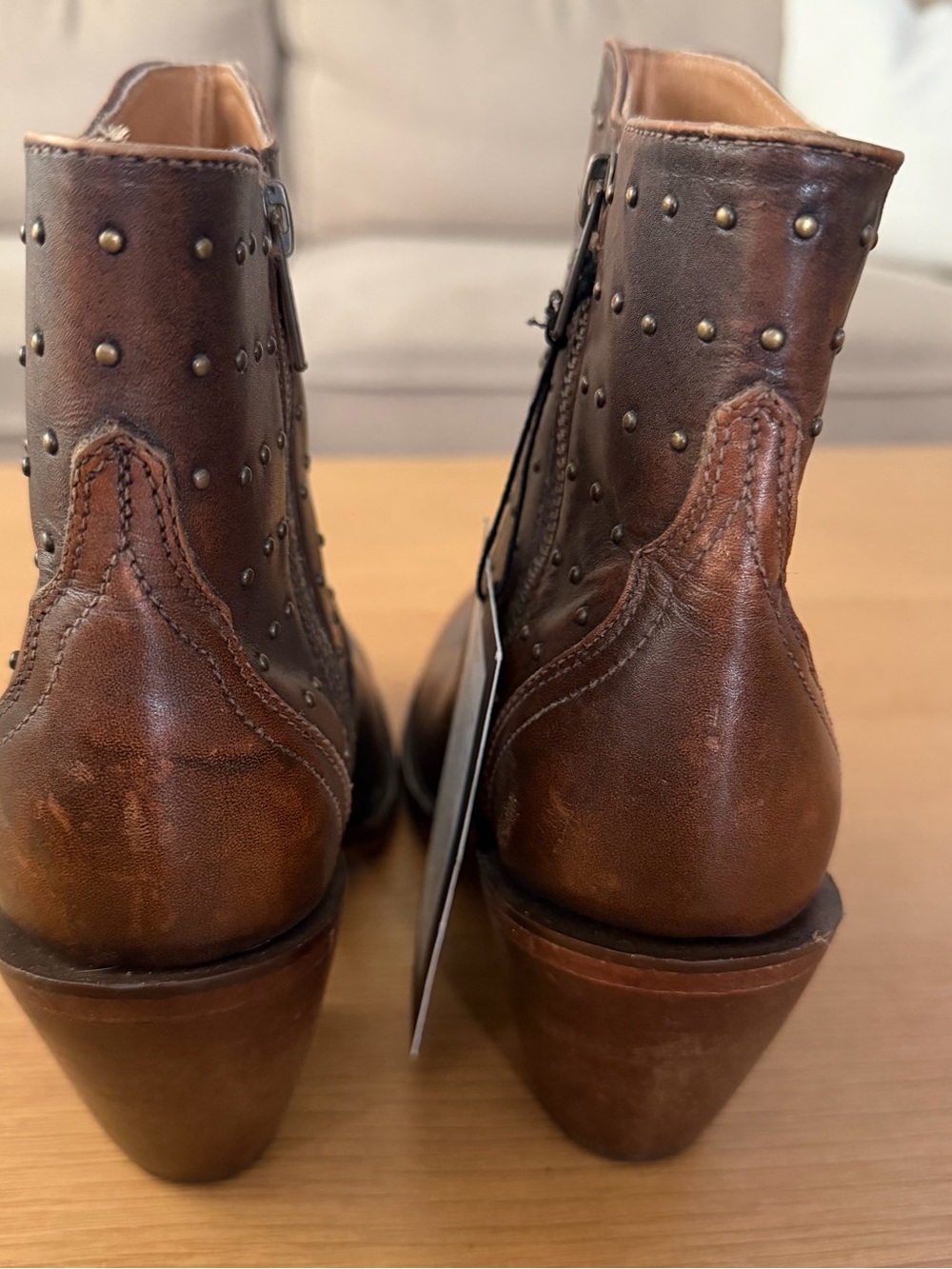 Lucchese Harley Cowhide Zippered Studded Round Toe Cowboy Booties - Picture 5 of 12